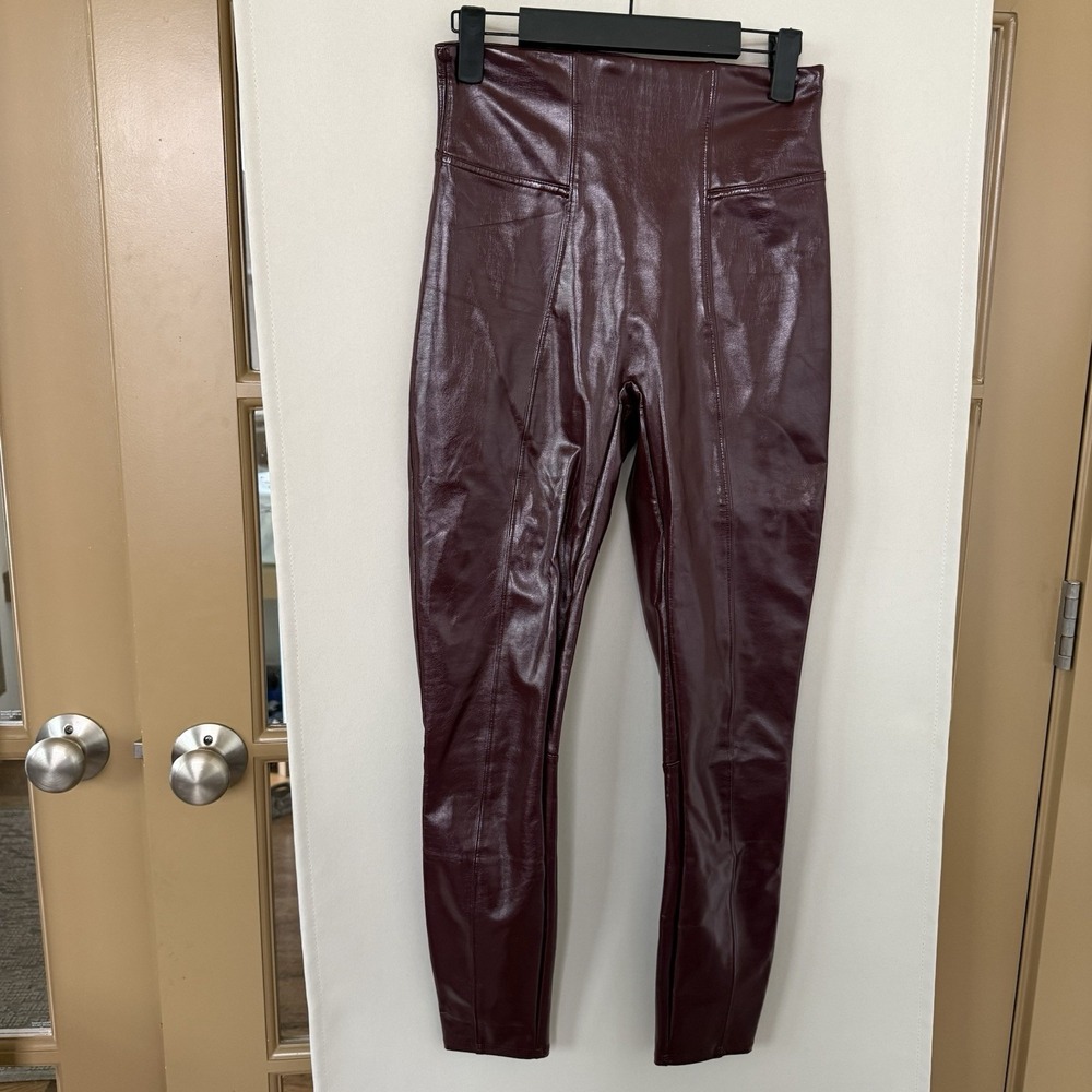 Spanx Womens Small Burgundy Ruby‎ Faux Patent Leather Leggings Pants Bottoms